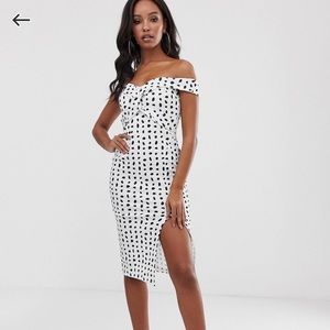 Black and White Dotted Midi Dress
